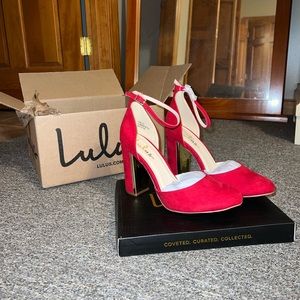 Lulus Laura Red Suede Ankle Strap Heels